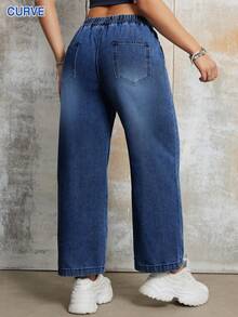 Plus Size Women's Relaxed Waist Straight Leg Ankle Length Jeans