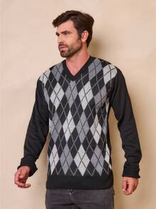 Men's Knitted Sweater V-Neck Wool Men's Cold Weather Sweater V-Neck Long Sleeve