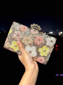 Unique Peacock Metal Sequin Embroidered Floral Evening Clutch Bag, Elegant And Exquisite Fashion Ladies Handbag With Metal Chain, Suitable For Party, Wedding, Prom