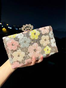 Unique Peacock Metal Sequin Embroidered Floral Evening Clutch Bag, Elegant And Exquisite Fashion Ladies Handbag With Metal Chain, Suitable For Party, Wedding, Prom