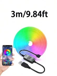 1 个大号外壳蓝牙霓虹灯带，带 APP 智能控制，电视背景 LED 灯条，RGB 霓虹灯防水，适用于电视显示器背景照明，家庭聚会节日装饰，室内客厅卧室游戏室氛围照明
