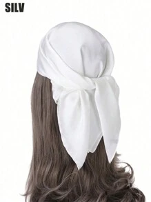 1pc Ladies' Imitated Silk Square Scarf Hair Accessory, Solid Color Simple Classic Scarf For Hair, Neck, And Head Casual Bandana,Hair Band,Head Band Ideal For Dressing Up Your Look Witch - Black - View 19
