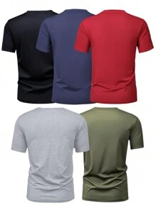 5pcs Men's Summer Basic Plain Short Sleeve T-Shirts, Regular Fit, Casual Sportswear Outdoor Lightweight Tops Tee