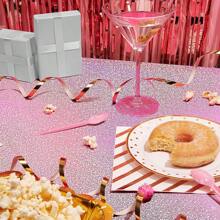 2pcs Pink Holographic Laser Tablecloth, Shimmer Lightweight Disposable Rectangle Tablecloths For Birthday Party, Wedding Anniversary, Bachelorette Party - Pale Pink - View 7