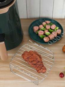 1PC Air Fryer Rack, Grill, Stainless Steel Layer Rack Air Fryer Accessories, Multi-Purpose Double Rack With Skewer Round Cooking Rack Toast Rack, Stackable Metal Stand, Stainless Steel Double Layer Air Fryer Rack, Increase The Available Space In The Deep Fryer, Easily Cook A Variety Of Foods, Provide Better 360-Degree Heat Circulation, Make Food More Evenly And Fully Heated. Delicious Cooking Crisps Out Without Burning