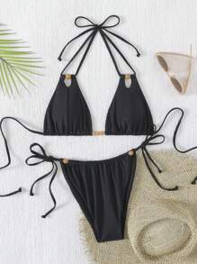 全新软杯吊带露背性感细肩带比基尼套装泳装套装，适合夏季海滩度假