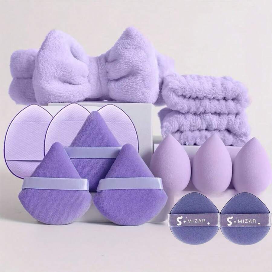 7-11-14pcs Multi-Purpose Makeup Sponge Set, Includes Bow Headband, Wristband, Triangle Powder Puff, Large Makeup Blender, Small Fingertip Puff, Air Cushion, Hair And Makeup Tool Kit, Travel Essentials, Christmas Gift