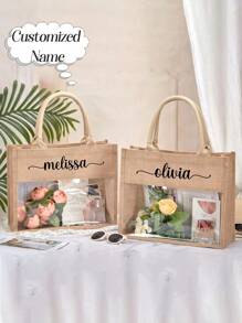 Customizable Linen Handbags, Waterproof Shopping Bags, Storage Bags, And Travel Suitcases Made Of Linen. Suitable For Weddings, Birthdays, Beaches, And Holidays, Perfect For Bridesmaids, Students, And Beach Outings, Bouquet Gift Storage Bags, Yellow Linen Cloth Bags, Business Casual, Basics, For Business/Commute/Work/Office, Travel