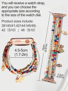 Versatile Retro Love Pendant Fringe Beaded Band, Compatible With Apple Watch Ultra, SE, And Series 1-10, VSizes 38-49mm. Makes A Great Gift - Multicolor - View 8