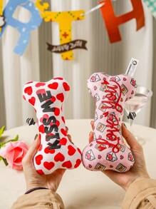 nicovaer 1pc Valentine's Day Realistic Bone Shaped Plush Toy, Red Heart & Love Letter Print, Embroidered Text, With Sound Chip, Pet Companion Toy For Cats & Small Dogs, Valentine's Day Decor & Gift - Multicolor - View 3