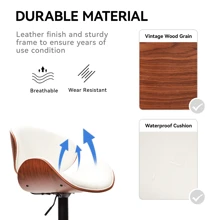 Nalupatio Bar Stool For Kitchen Counter, Adjustable Swivel PU Leather Island Barstools, Upholstered Modern Bar Chairs With Bentwood Back And Thickened Seat Cushion