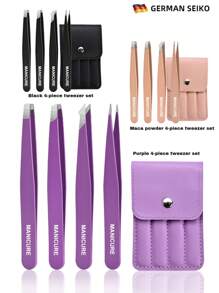 4 pièces Kit de pinces colorées en acier inoxydable, ensemble d'outils portables pour la mise en forme des sourcils et l'épilation (violet, rose, noir)