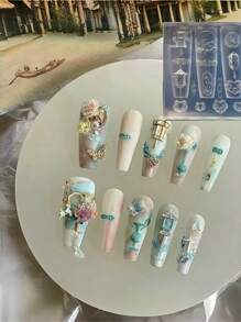 1 件中国风灯笼形美甲模板模具，手工 DIY 美甲配件装饰