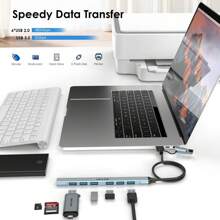 Hub Multiport USB C 7-in-1 dengan Adaptor USB C ke USB, 1 Port USB 3.0 Kecepatan Tinggi + 6 Port USB 2.0, Pembagi USB Plug and Play untuk Transfer Data Laptop, Tablet, Desktop, Keyboard, Mouse - Perak - View 2