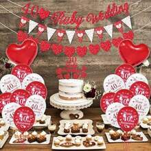 Ruby Wedding Decorations, 40th Wedding Anniversary Decorations 40 Ruby Wedding Banner Happy 40th Anniversary Balloons Red White Balloons Heart Balloons 40 Ruby Wedding Cake Topper