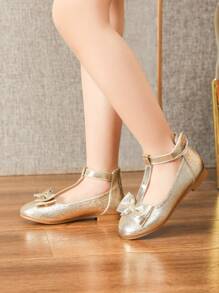 Toddler Girls Flat Shoes, Kids Gold Color Shoes, Infant Girl Gold Shoes