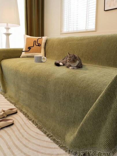 1pc Extra Wide & Large Dark Green Sofa Throw Blanket, Multi-Functional Sofa Cover, Pet Friendly, Machine Washable Furniture Protector For Bedroom, Office, Living Room, All Seasons