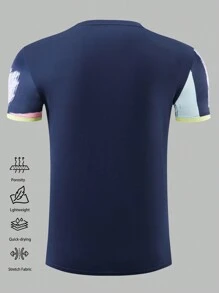 Customized Spring/Summer Men's Soccer Jersey With Personal Logo, Name And Number Printed, Breathable Sweat-Wicking Colorblock Sports T-Shirt Suitable For Badminton, Volleyball And Football Training - Royal Blue - View 5