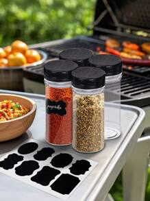 5pcs/Set-4pcs Transparent Plastic Seasoning Bottles & 1pc Stickable Label Paper, Cumin Powder Sub-Packing Bottle For Home Kitchen - Spice Jar Set - View 6