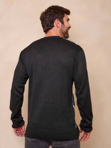 Men's Knitted Sweater V-Neck Wool Men's Cold Weather Sweater V-Neck Long Sleeve