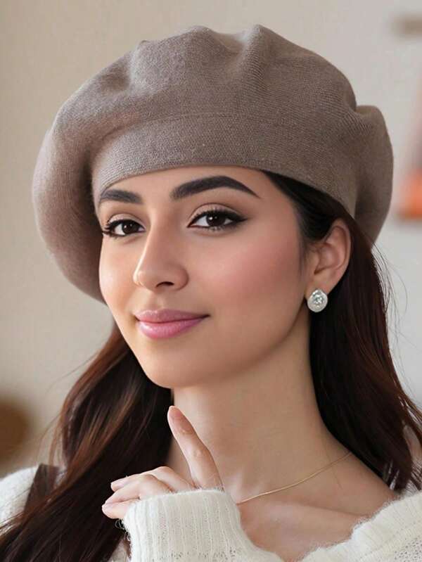 1 pieza Boina vintage para mujer, de gran circunferencia, gorro de punto acrílico, versátil y cálido para otoño/invierno