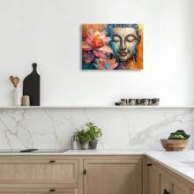 A Wood Frame Canvas Painting, Buddha Wall Art Color Zen Lotus Flower, Wall Art Deco Print Poster- 1 Piece Of Wood Framed Oil Painting (3) Thickness 2.5 Cm/ 1 Inch- Home Decoration For All Occasions - Ideal New Year, Valentine's Day, Thanksgiving, Easter, Christmas Gift , Room Decoration Aesthetic, Wall Decoration Art, Perfect Gift, Autumn And Winter Wall Decoration, Living Room Decoration, Bedroom Decoration, Kitchen Decoration, Entry Decoration, Bathroom Decoration, Direct Wall Painting, High Quality Wall Painting Poster - Multicolor - View 5