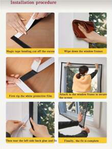 Self-Adhesive Polyester Anti-Mosquito Window Screen Net, Breathable & Transparent Mesh Curtain For Fly Bug Protection, No-Drill Installation