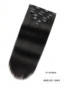 Set de 7 extensiones de cabello humano 100% brasileño Remy con clips, 70g, negro azabache, cabello liso, 16 clips, costura de doble capa - S1 - Ver 3