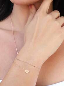 2 件心形字母双层不锈钢心形 26 个字母多层手链 - 金色 - 查看 4