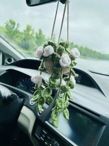 1 pieza Planta de crochet linda para espejo retrovisor de carro/decoración de habitación, accesorio colgante hecho a mano para espejo de carro estilo bohemio, adecuado para mujeres y niñas, decoración estética interior verde del carro, adorno colgante para camión para hombres