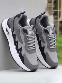 Mens Anti-Slip Cushioning Thick Sole Low Top Casual Trainers, Outdoor Breathable Mesh Lightweight Running Trainers, Versatile Round Toe Lace Up Soft Sole Tennis Shoes, Suitable For Walking, Hiking, Camping, Work, Travel, Daily. - 灰色 - 查看 6