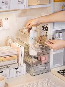 1pc Large Capacity Storage Box, Makeup And Tool Organizer Basket For Nail Polish, Perfume, Lipstick, Makeup Brushes, Eyebrow Pencils, Face Masks Etc. Simplistic Transparent PET Material, Stackable, Portable For Bathroom, Bedroom, Living Room, Dorm