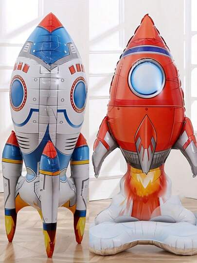 بالونات فضائية على شكل صاروخ من الرقائق المعدنية، ديكورات لحفلة عيد الميلاد، إكسسوارات تصوير، ديكورات حمام، ديكورات منزلية