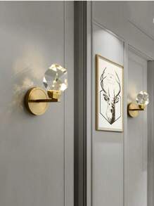 1PC Golden Crystal Wall Sconce, LED Crystal Wall Sconce For Bedroom/Living Room/Office/Coffee Shop Home Decorative Wall Sconces, Room Decorative Lighting