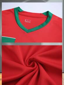 Customizable Morocco-Inspired Men's Football Kit - Personalized Jersey And Shorts Set, Home Design Style".Customizable Logo, Number, And Text Content - Red - View 6