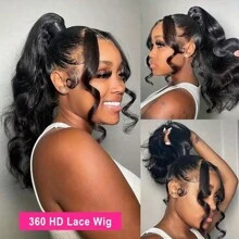 TAHIKIE 360 Lace Front Wigs Pre Plucked 180% Density Human Hair 360 Full HD Lace Frontal Wigs Body Wave Wig For Women With Baby Hair Natural Color (16-36 Inch, Natural Color ) - Natural Black - View 8