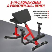 2-In-1 Roman Chair & Preacher Curl Bench Multi-Function Heavy-Duty Hyperextension Bench For Home With Adjustable Height For Arms, Ab, Back, Glute & Leg Extension Exercise Equipment - Black and Red - View 4
