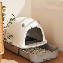 Large Cat Litter Box Cat Pan Drawer Anti-Splashing Cat Potty Tray Self Cleaning - Grey - View 5