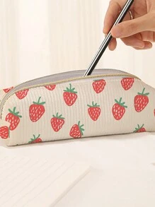 3 件套：草莓印花灯芯绒大容量铅笔盒、文具袋、拉链铅笔盒、印花灯芯绒袋、返校、学校用品、铅笔袋、书包 - 彩色 - 查看 7