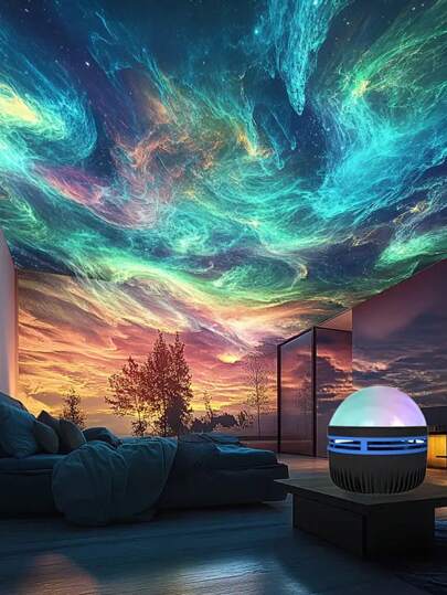 现代 USB 供电太空主题台灯带遥控器 - 塑料抛光变色 LED 投影魔球带水波纹效果，适用于卧室氛围和节日灯饰装饰