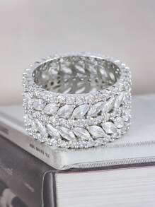 1pc Luxury Elegant Sparkling Wide Band Cubic Zirconia Ring, Suitable For Mother's Day, Birthday, Party, Wedding, Engagement, Holiday Surprise