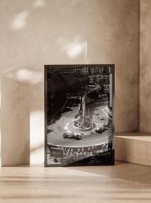 1 pieza, Lienzo colgante, Pintura decorativa enmarcada, Artes de pared, Póster, Gran Premio de Mónaco, Póster, Arte de pared en blanco y negro, Pista de carreras, Regalo de fans, Regalos de cumpleaños y graduación
