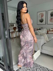 1pc Fashion Sexy High Slit Ruffle Hem Dress, Party Dress, Wedding Guest Cocktail Dress