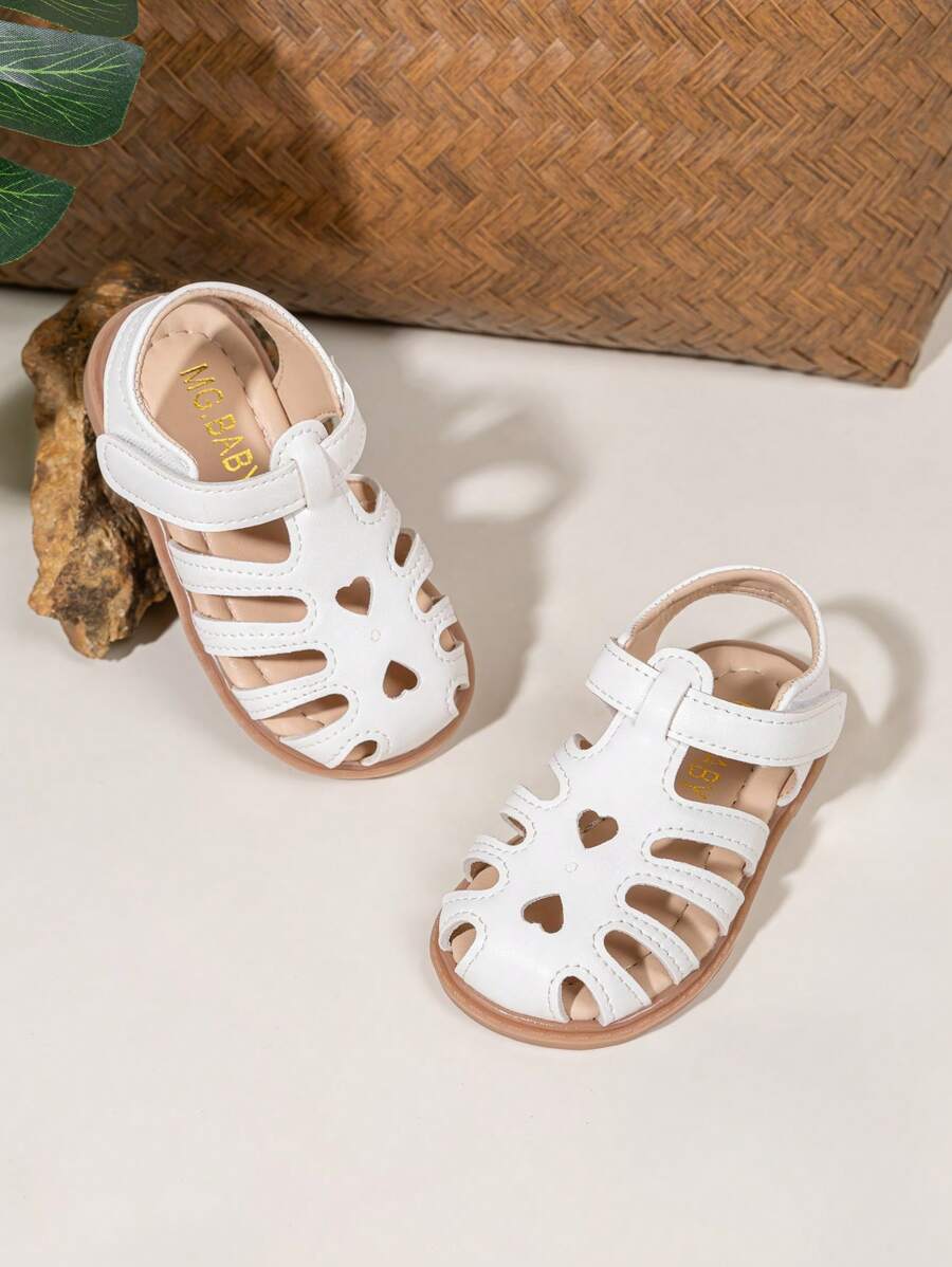 女孩镂空设计平底凉鞋，时尚公主沙滩凉鞋 - 白色 - 查看 1