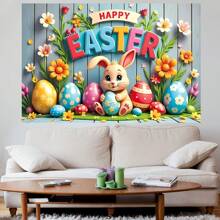 1 pezzo Decorazione da parete per stanza, sfondo decorativo con coniglietto di Pasqua e uova, perfetto per decorare una stanza per feste di compleanno, non lavabile, dimensioni 210x150/150x100/100x75 cm