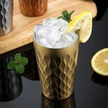 1pc, 304 Stainless Steel Cup, Double-Layer Beer Cup, Fire Diamond Pattern Coffee Cup, Bar Drinkware - Multicolor - View 5
