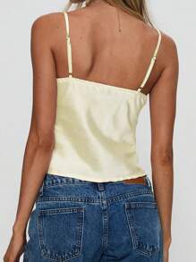 Women's Y2K Satin Cami Tops Summer Sleeveless Open Back Low Cut Slim Fit Camisole Fairycore Lace Trim Tank Tops - 黃色 - 查看 5