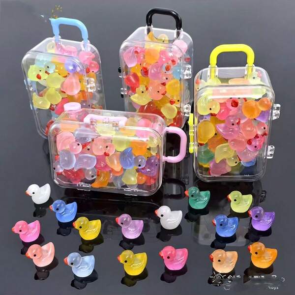 Mini patos de hule luminosos, pequeñas figuras de resina de colores, manualidad DIY para diversos productos, juguete interactivo para padres e hijos, adecuado para esconder animales y figuritas de plástico, casa de muñecas, minijardin, decoración de acuario, mejor regalo, presente festivo (color aleatorio)