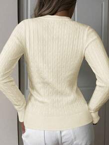 Apperloth A 女式春季休闲薄款柔软 V 领长袖修身剪裁合身短款粗针织毛衣基本款套头衫