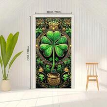 Decoración de bandera de puerta 2D, 1 pieza Cortina de puerta de poliéster del Día de San Patricio - Decoración colgante multiusos con diseño de corona, no necesita electricidad, 35.4x70.8 pulgadas, para puerta principal, fiestas, decoración de pared